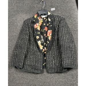 Garfield & Marks Jacket Womens 6 Black White Wool Blend Floral Lined Blazer